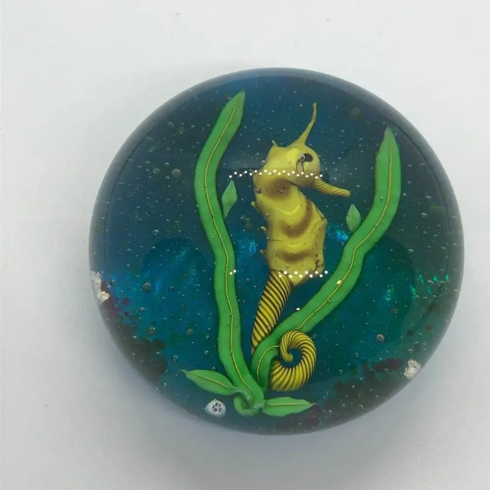 MINT Baccarat Paperweight Large 1975 Blue Seahorse Glass Crystal